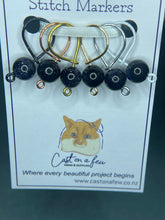 Load image into Gallery viewer, Pop On A Few "Precious" - 9mm Stitch Markers, Blue/Brown/Green Goldstone Beads