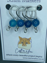 Load image into Gallery viewer, Pop On A Few "Precious" - 9mm Stitch Markers, Blue Stripe Agate Stone Beads
