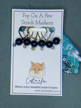 Load image into Gallery viewer, Pop On A Few "Precious" - 9mm Stitch Markers, Blue/Brown/Green Goldstone Beads