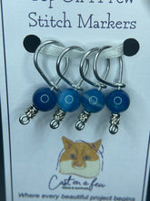 Load image into Gallery viewer, Pop On A Few "Precious" - 9mm Stitch Markers, Blue Stripe Agate Stone Beads