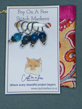 Load image into Gallery viewer, Pop On A Few "Precious" - 9mm Stitch Markers, Blue Stripe Agate Stone Beads