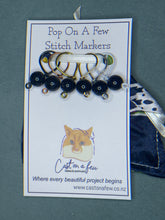Load image into Gallery viewer, Pop On A Few "Precious" - 9mm Stitch Markers, Blue/Brown/Green Goldstone Beads