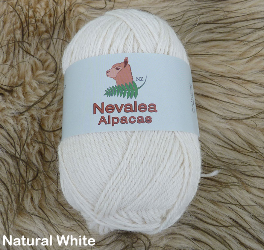 Nevalea alpaca 4ply ball of yarn in Natural White shade.