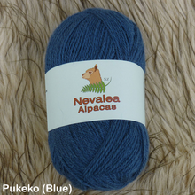 Load image into Gallery viewer, Nevalea alpaca 4ply ball of yarn in Pukeko (Blue) shade.
