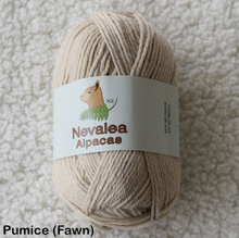 Load image into Gallery viewer, Nevalea alpaca 4ply ball of yarn in Pumice (Fawn) shade.

