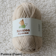 Load image into Gallery viewer, Nevalea alpaca 4ply ball of yarn in Pumice (Fawn) shade.