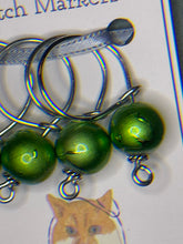 Load image into Gallery viewer, Pop On A Few "First Glass" - 15mm Stitch Markers, Green Coated Glass Beads