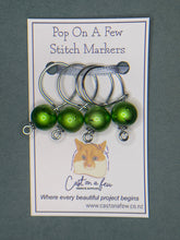 Load image into Gallery viewer, Pop On A Few "First Glass" - 15mm Stitch Markers, Green Coated Glass Beads
