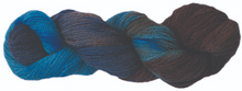 Load image into Gallery viewer, Touch Yarns 2ply Hand-Painted Merino, Possum & Silk yarn in Bluebird variant of navy, royal and sky blues with deep brown and charcoal.