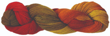 Load image into Gallery viewer, Touch Yarns 2ply Hand-Painted Merino, Possum & Silk yarn in Kea variant of deep orange-red through more pale orange shades and earthy brown-greens.