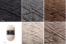 Load image into Gallery viewer, Crucci Natural Wonder 18ply Super Chunky pure NZ wool yarn composite of all colours: , charcoal, silver, dark brown, cream, oatmeal, light brown

