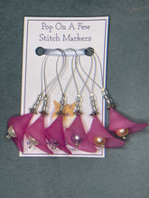 Load image into Gallery viewer, Pop On A Few "Charming" - 20mm Stitch Markers, Lucite Lilies with Glass Beads