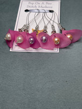 Load image into Gallery viewer, Pop On A Few "Charming" - 20mm Stitch Markers, Lucite Lilies with Glass Beads