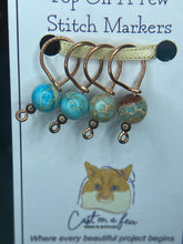 Load image into Gallery viewer, Pop On A Few &quot;Precious&quot; - 9mm Stitch Markers, Turquoise Shoushan Stone Beads
