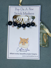 Load image into Gallery viewer, Pop On A Few &quot;Precious&quot; - 9mm Stitch Markers, Blue/Brown/Green Goldstone Beads
