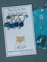 Load image into Gallery viewer, Pop On A Few &quot;Precious&quot; - 9mm Stitch Markers, Blue Stripe Agate Stone Beads
