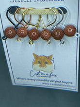 Load image into Gallery viewer, Pop On A Few &quot;Precious&quot; - 9mm Stitch Markers, Blue/Brown/Green Goldstone Beads
