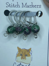 Load image into Gallery viewer, Pop On A Few &quot;Precious&quot; - 9mm Stitch Markers, Ruby In Zoisite Stone Beads

