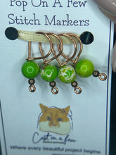 Load image into Gallery viewer, Pop On A Few &quot;Precious&quot; - 9mm Stitch Markers, Green Shoushan Stone Beads
