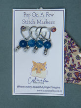 Load image into Gallery viewer, Pop On A Few &quot;Precious&quot; - 9mm Stitch Markers, Blue Stripe Agate Stone Beads
