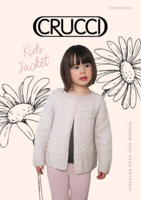 Kids' jacket 8ply pattern cover, cream, 2-button fastening; circular yoke; mixed stitch design
