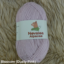 Load image into Gallery viewer, Nevalea alpaca 4ply ball of yarn in Blossom (dusty pink) shade.
