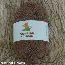 Load image into Gallery viewer, Nevalea alpaca 4ply ball of yarn in Natural Brown shade.
