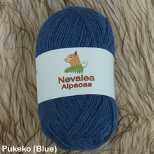 Load image into Gallery viewer, Nevalea alpaca 4ply ball of yarn in Pukeko (Blue) shade.
