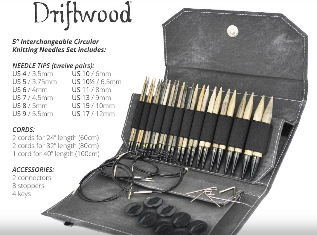 Lykke Interchangeable Circular Birchwood 5-Inch Knitting Needle Set - Driftwood