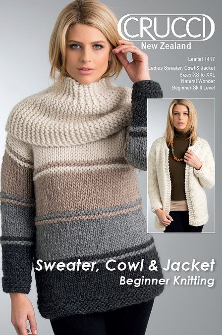 Crucci Pattern 1417 Super Chunky Women's Sweater, Cowl & Jacket